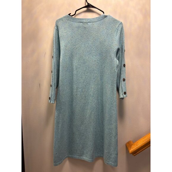 Talbots Petite Blue Elbow Sleeve Sweater Dress With Button Details On Sleeves Si - Picture 8 of 11